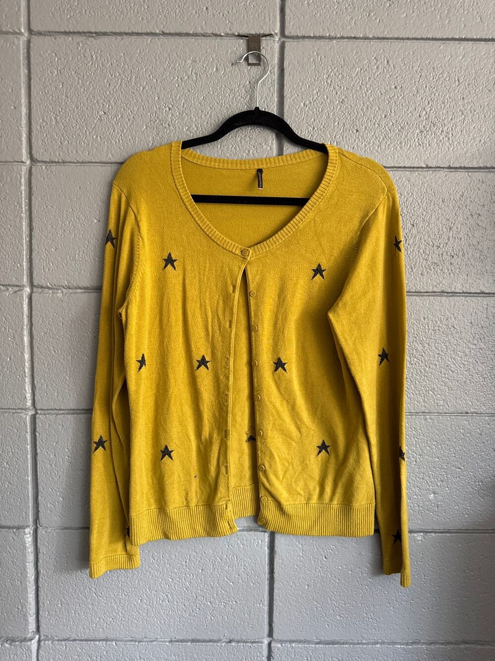 Soyaconcept Chartreus Star Nordic Print Cardigan Sweater size L Boho Grunge 90s